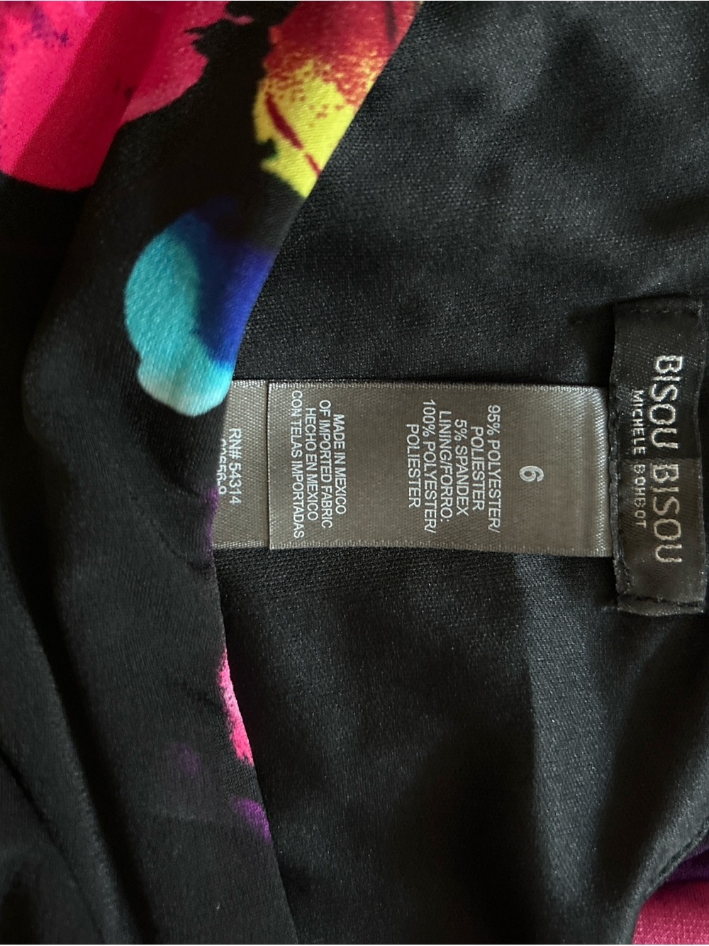 Bisou Bisou Black One-Shoulder Floral Dress with Pink, Purple and Blue Accents - Picture 5 of 5